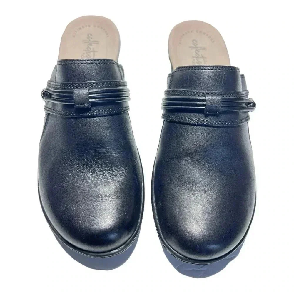 Clarks Women’s Black Leather Casual Slip On Mule Size 7 Preowned - Picture 12 of 12